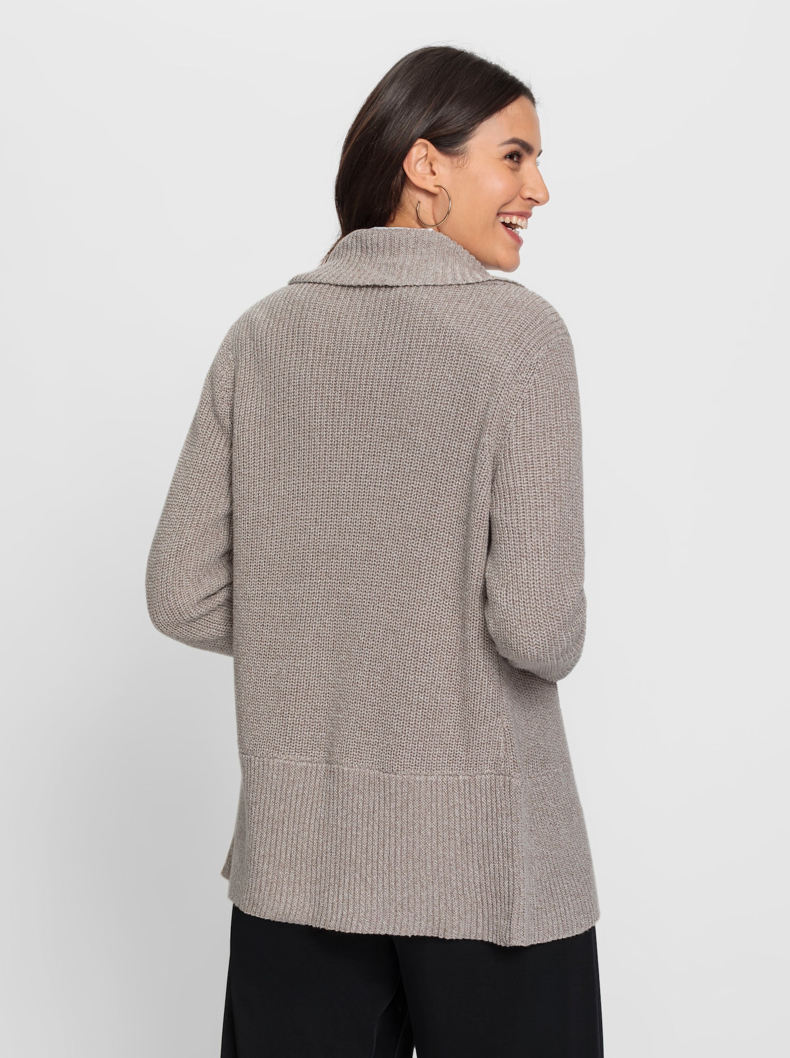 Strickjacke mit Schalkragen - taupe-meliert