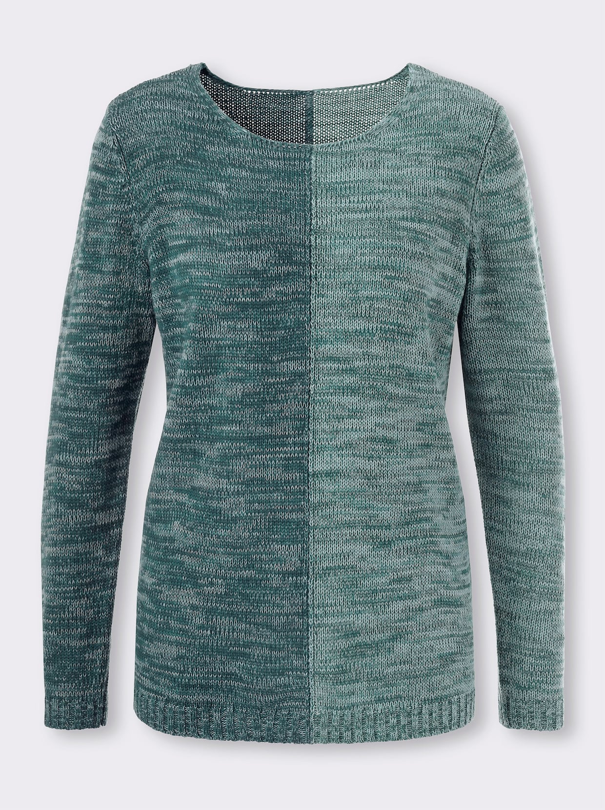 Langarm-Pullover - petrol-kalkmint-meliert