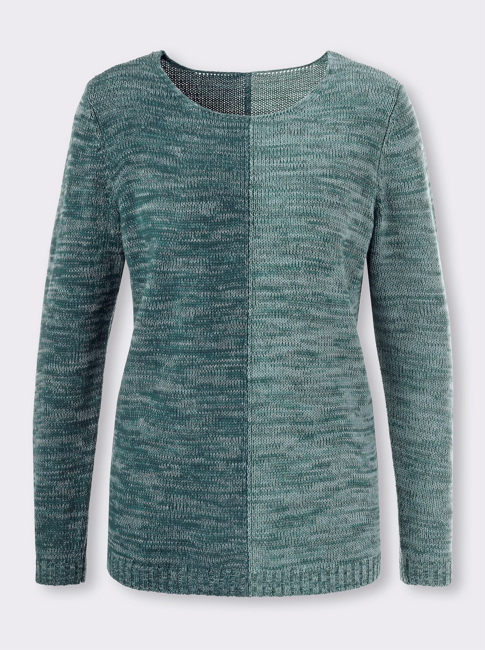 Langarm-Pullover im 2-farbigen Melange-Strick - petrol-kalkmint-meliert
