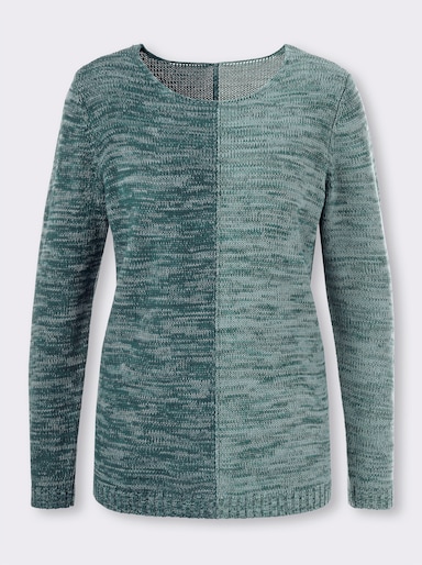 Langarm-Pullover - petrol-kalkmint-meliert
