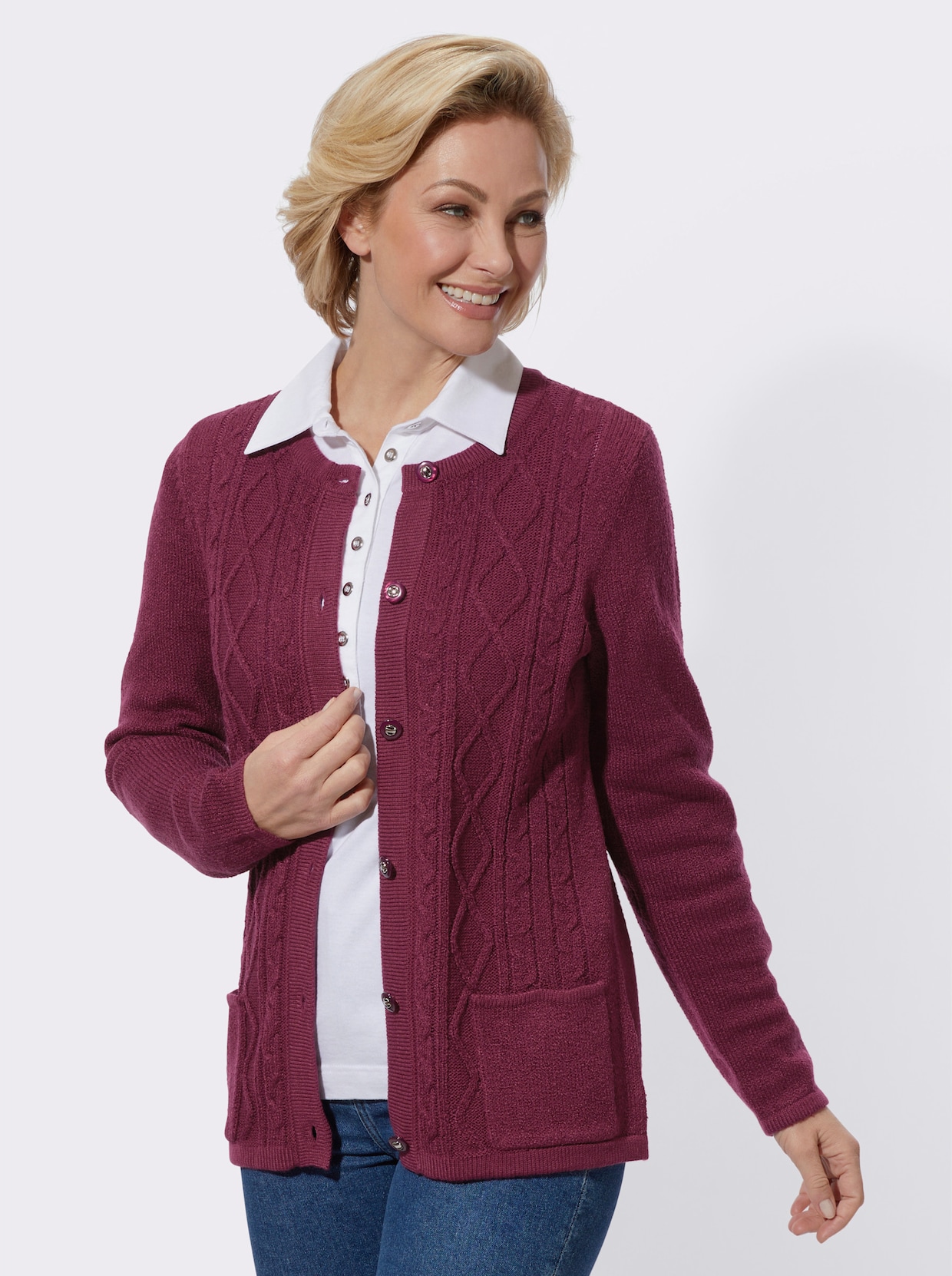 Strickjacke - bordeaux-meliert