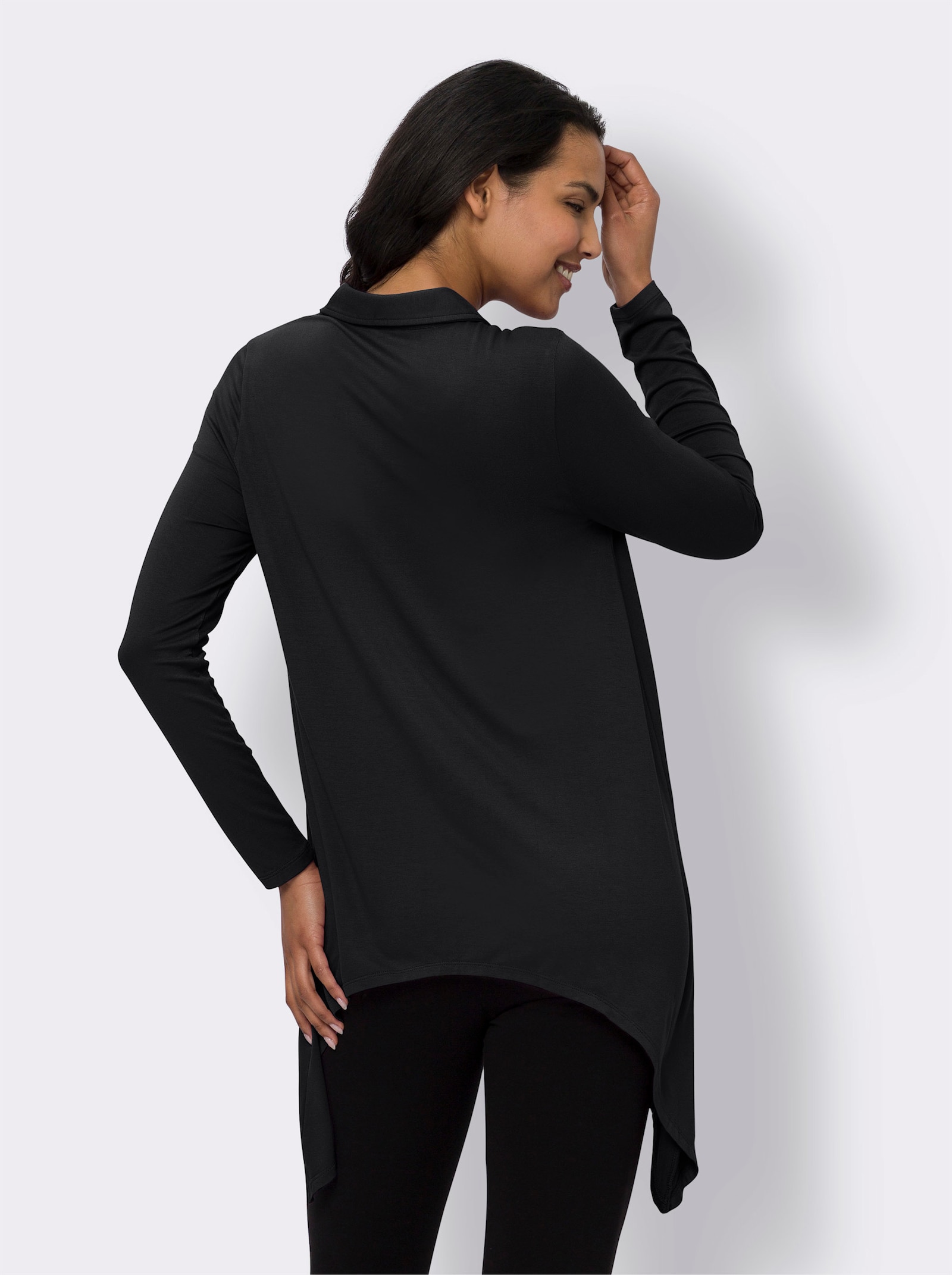 Puntig shirt in uitlopende A-lijn - zwart