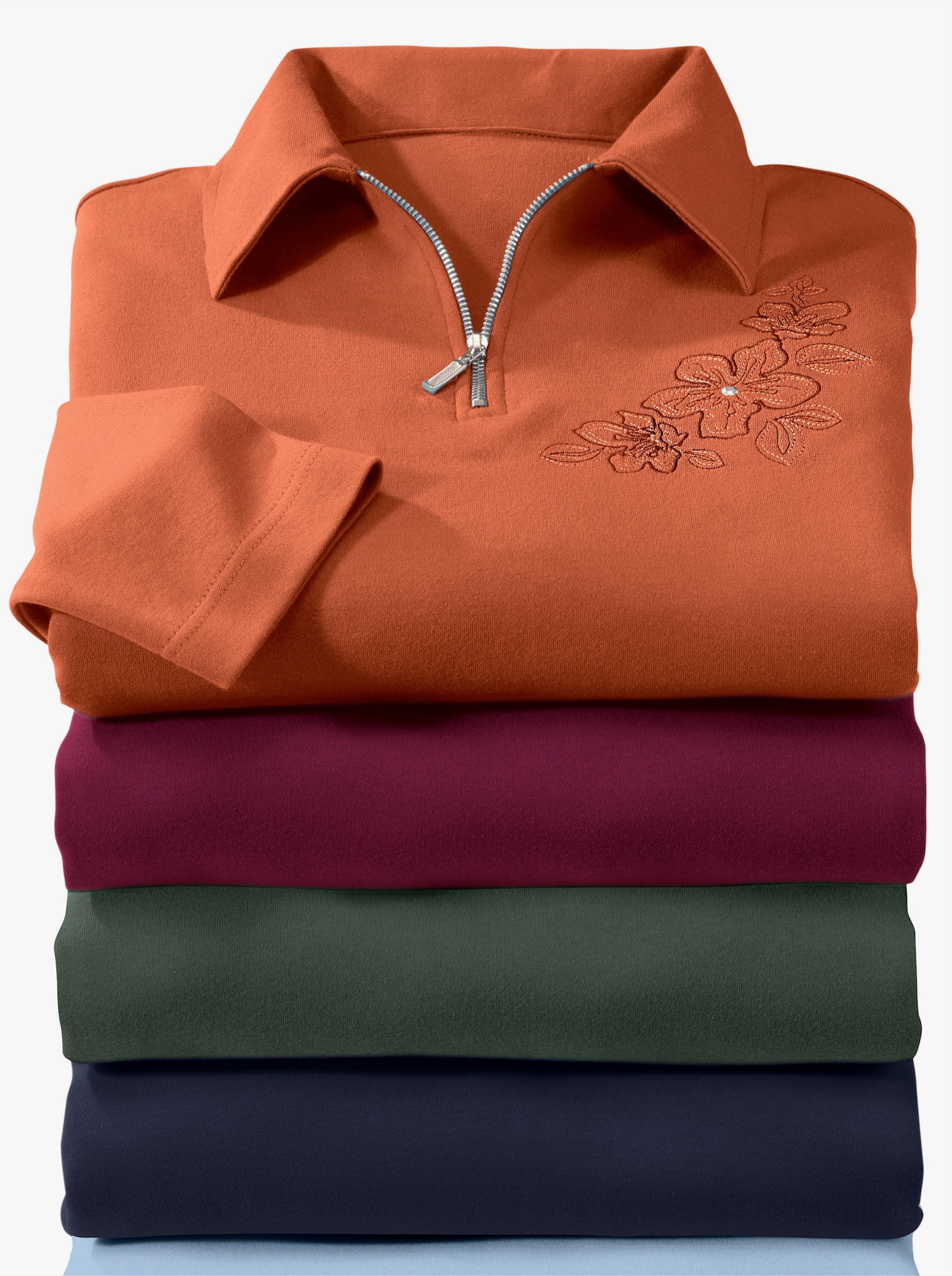 Poloshirt met borduursel en steentjes - grijs gemêleerd