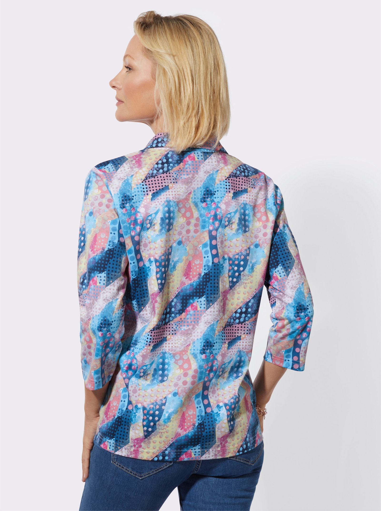 Poloshirt mit Glitzersteinchen am Kragen - marine-altrosa-bedruckt