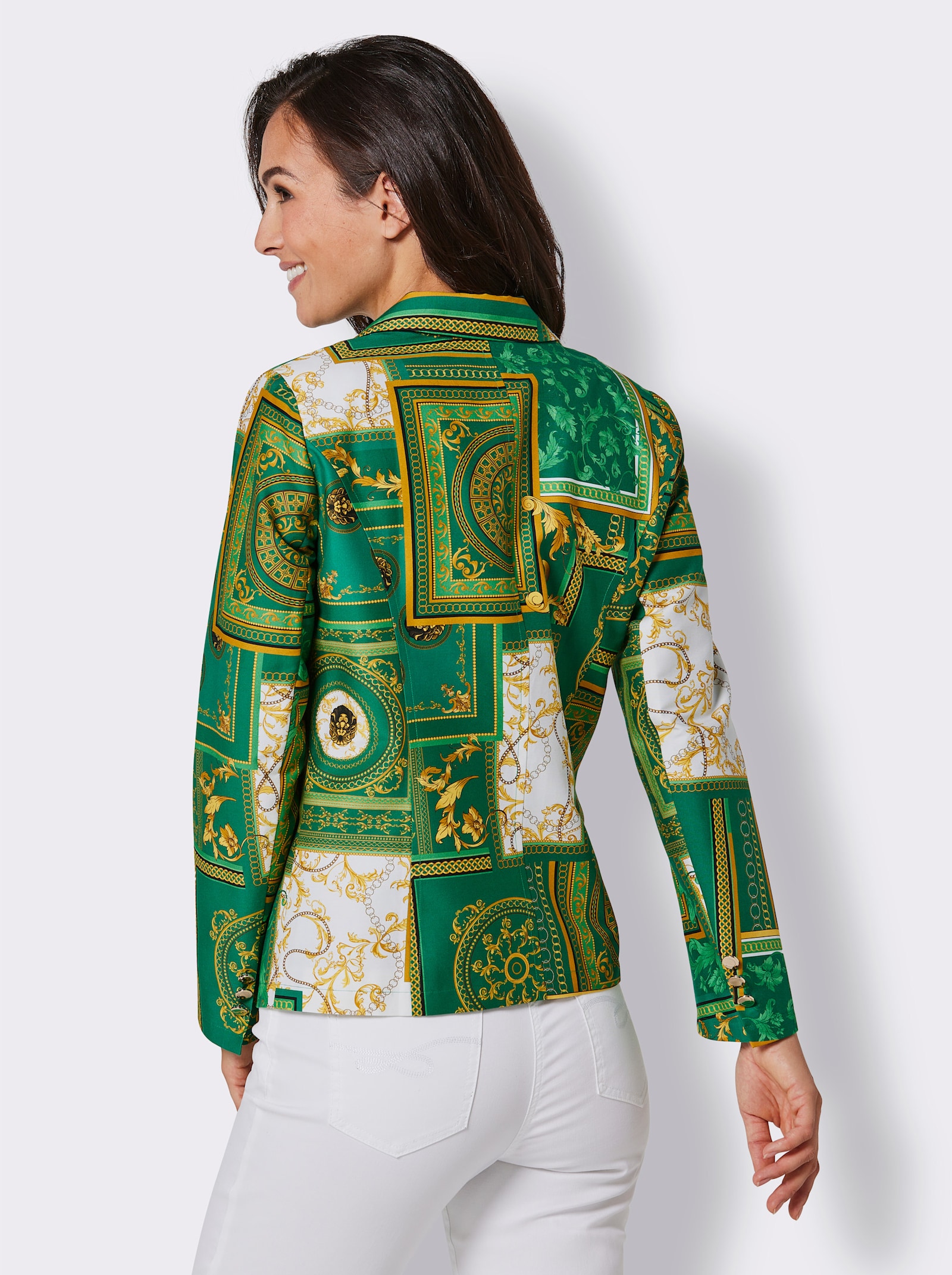 CREATION L PREMIUM Blazer im Mix aus Baumwolle und Seide - grün-gelb-bedruckt