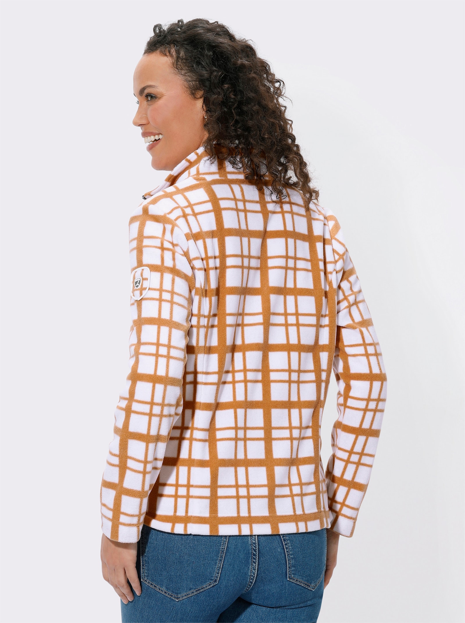 Fleecejack met ruitdessin - ecru/camel bedrukt