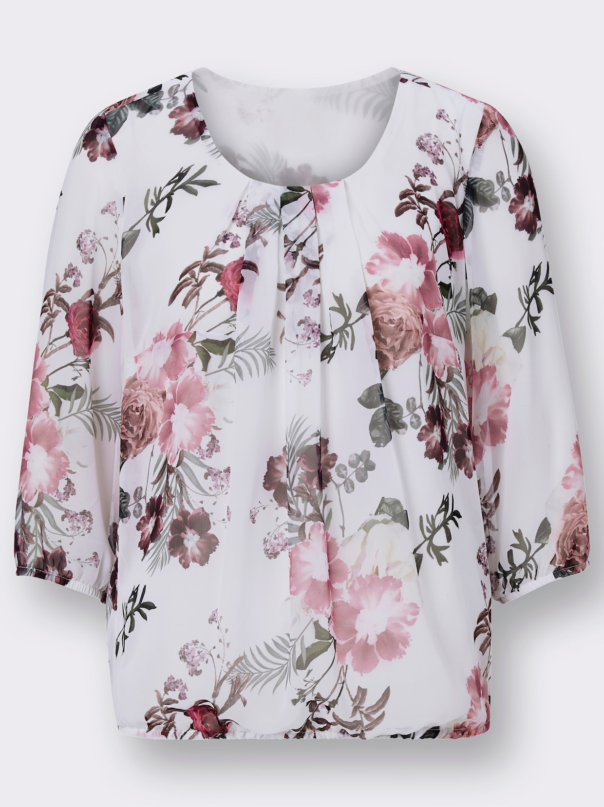 Comfortabele blouse - ecru/roze geprint