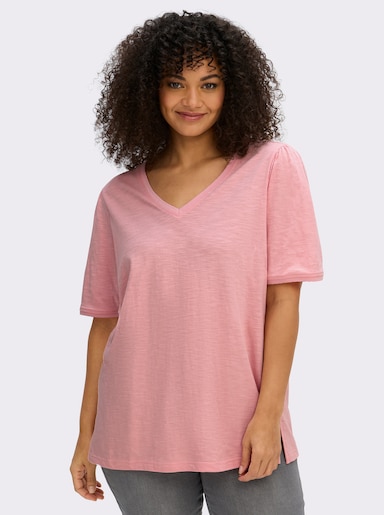 sheego V-Shirt in Flammgarn-Struktur - rosenquarz