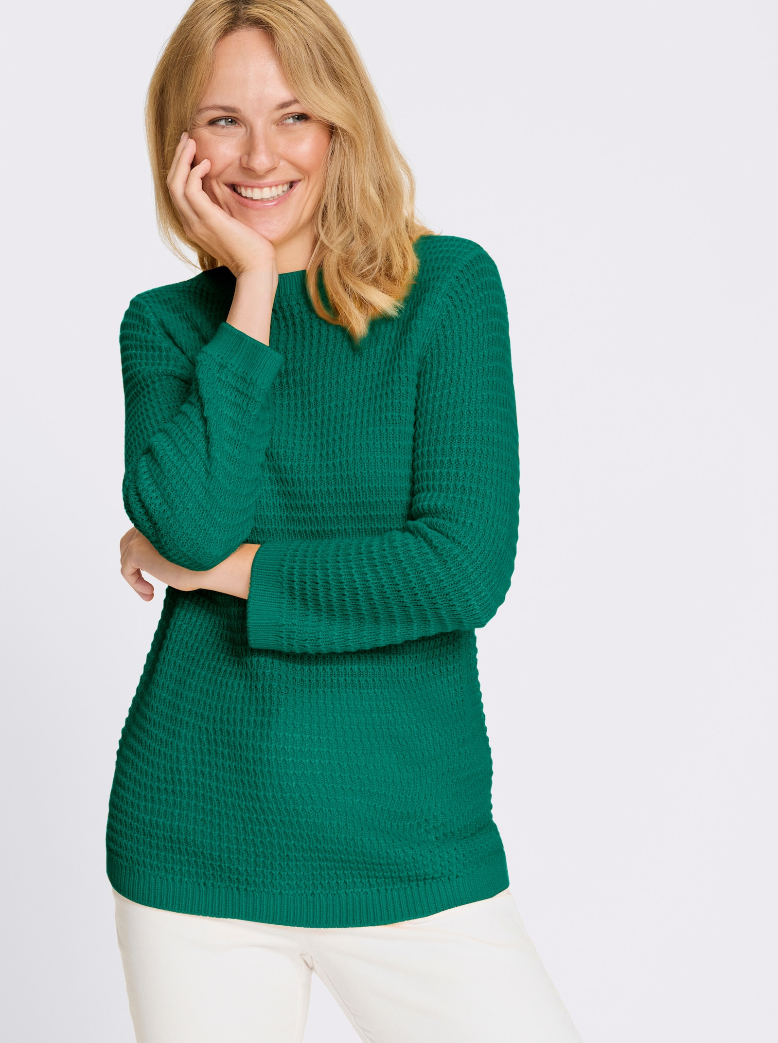 3/4 Arm-Pullover mit U-Boot-Ausschnitt - smaragd