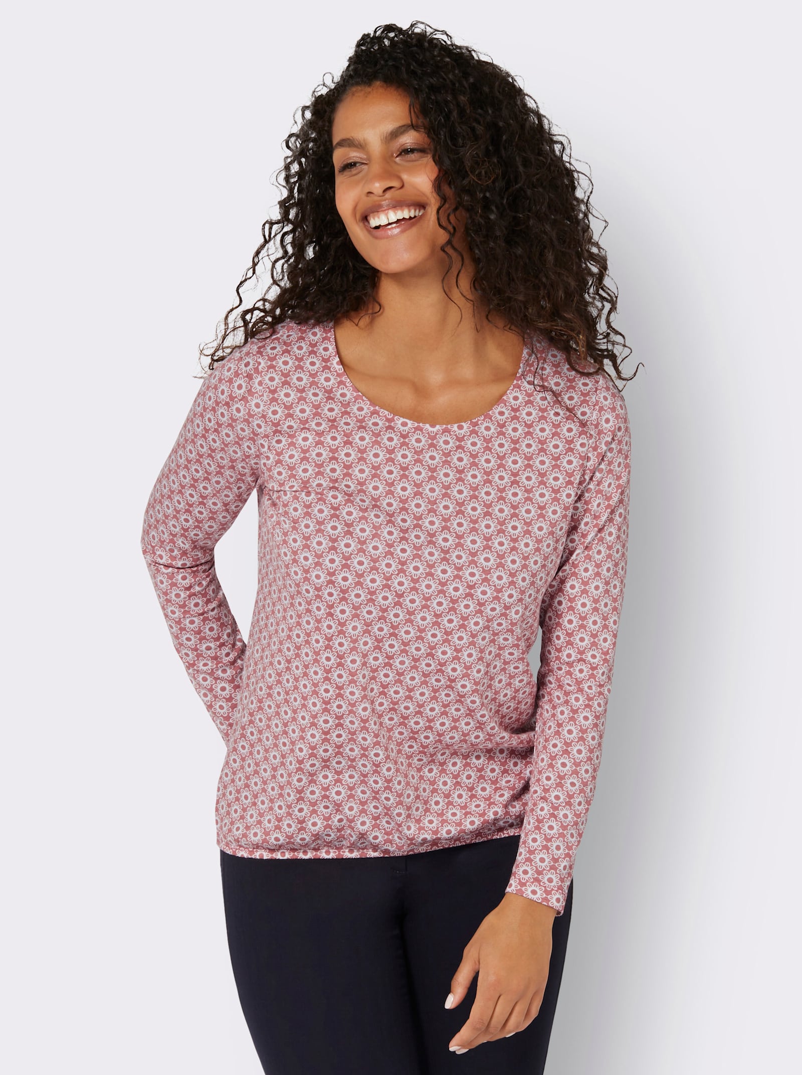 Langarmshirt im floralen Muster - rosenholz-ecru-bedruckt