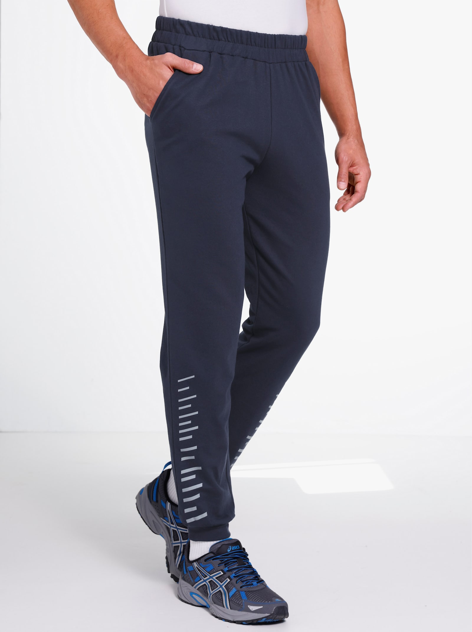 Vrijetijdsbroek met elastische boordjes aan de zoom - marine