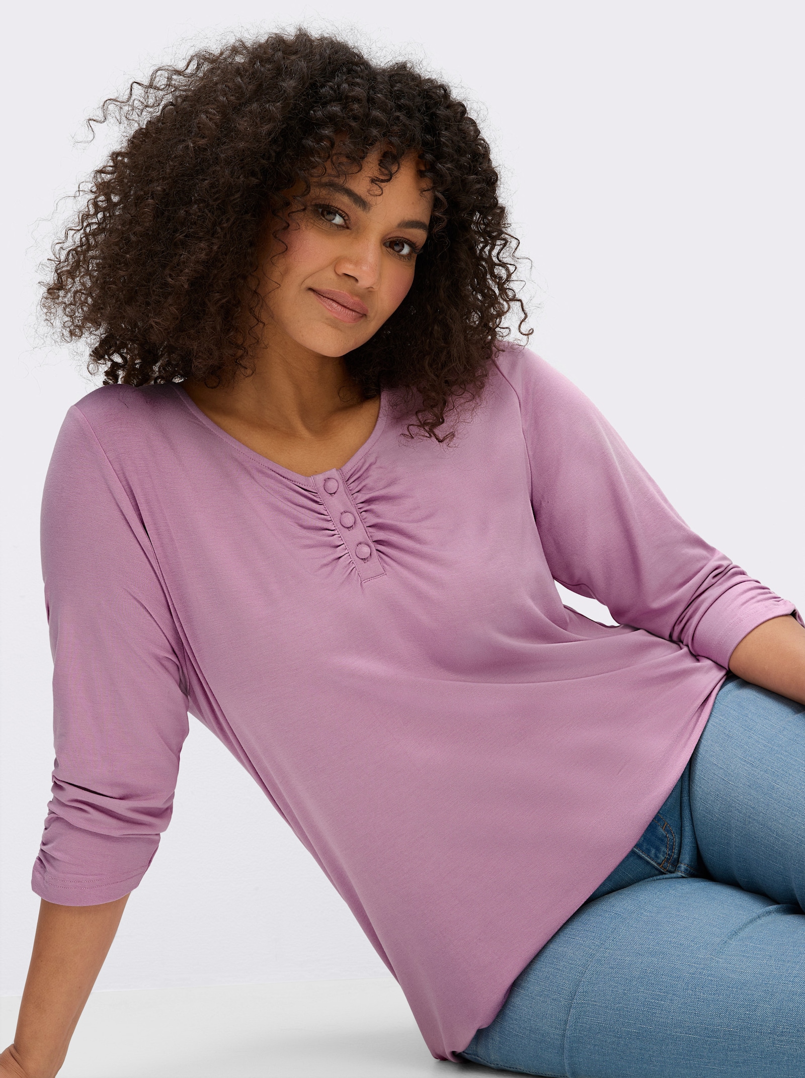 sheego 3/4-Arm-Shirt mit dekorativen Raffungen - orchidee