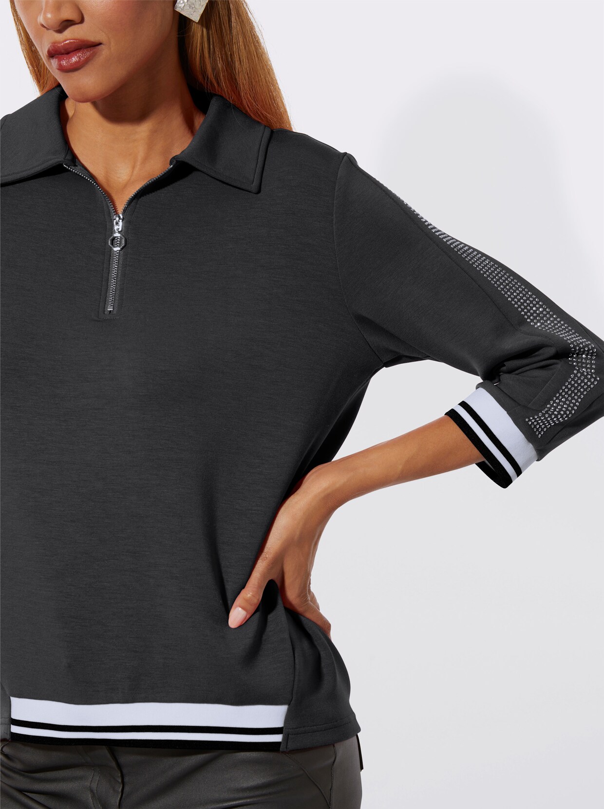 Langarm-Poloshirt - schwarz