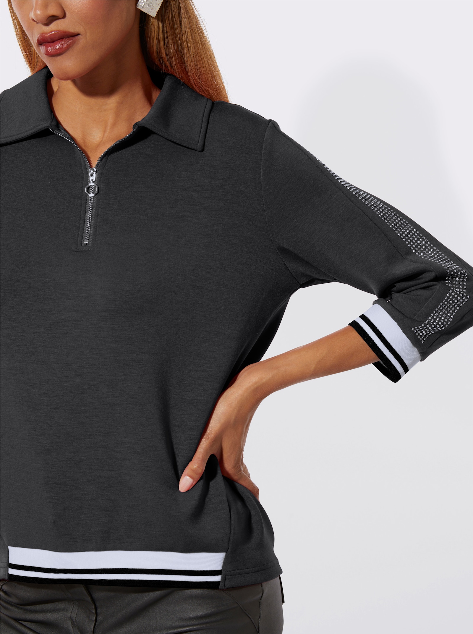 Langarm-Poloshirt mit Modal (TENCEL) - schwarz