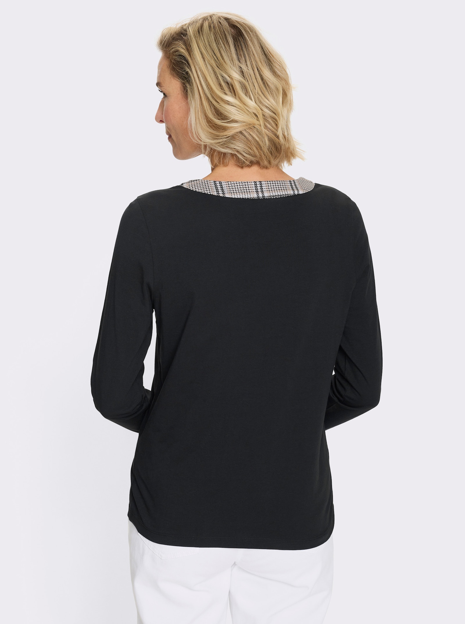 Langarmshirt mit Bindeband und Ösen - schwarz