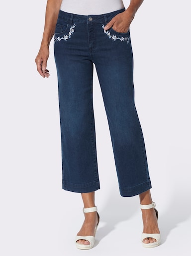 7/8-Jeans mit Blüten-Stickerei an den Taschen - blue-stone-washed