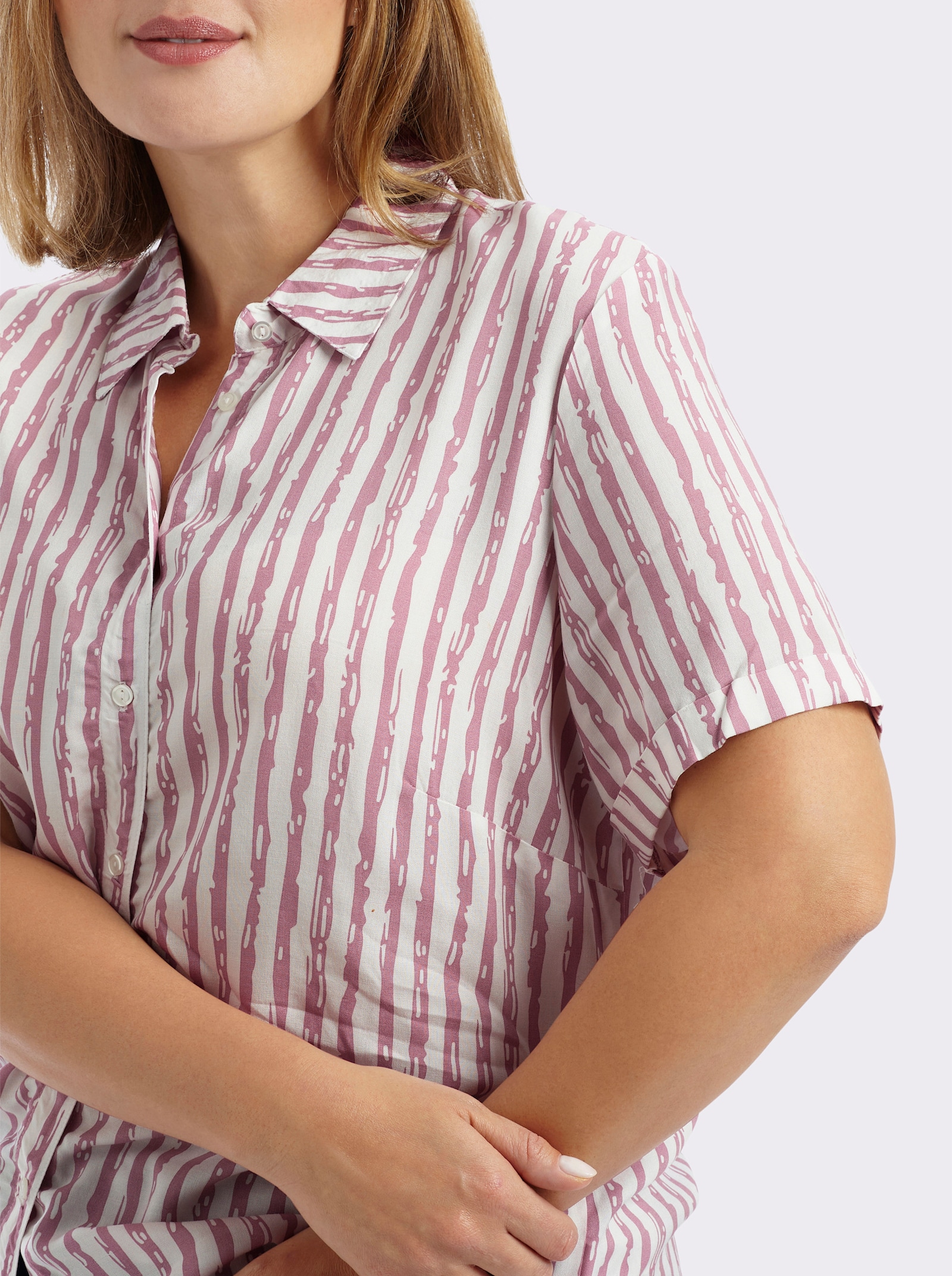 Gestreifte Bluse mit kurzen Ärmeln - altrosa-ecru-gestreift