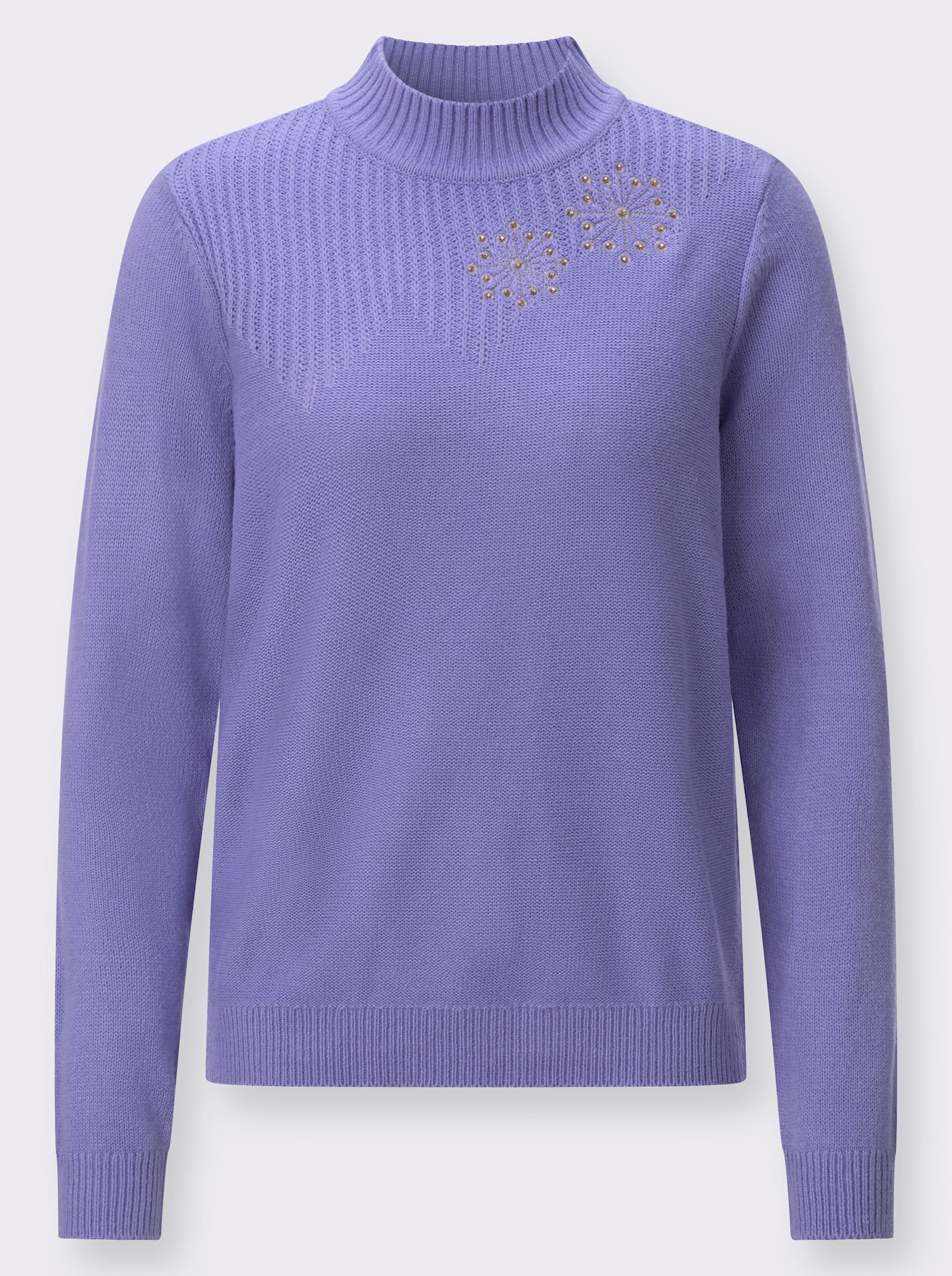 Stehkragenpullover mit Blütenstickerei - lavendel