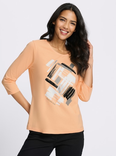 3/4-Arm-Shirt mit glänzendem Druck - apricot-schwarz