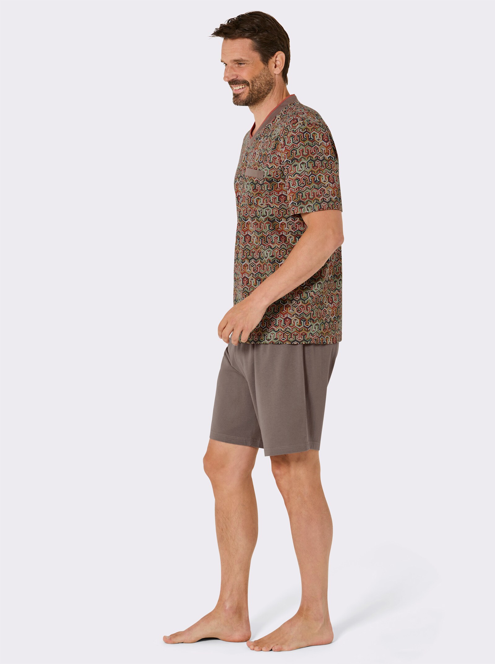 wäschepur men Shorty mit Dehnbund-Hose - terra-dunkeltaupe-bedruckt