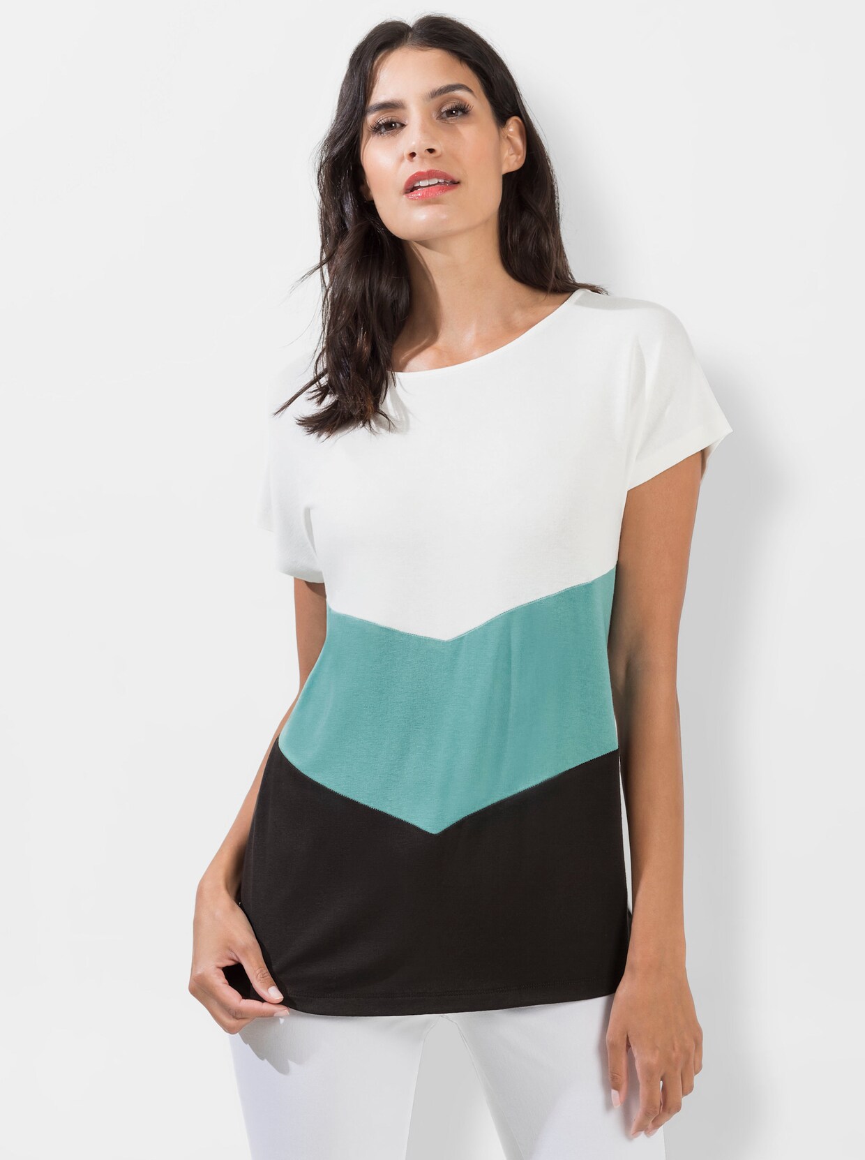 Kurzarmshirt - ecru-salbei