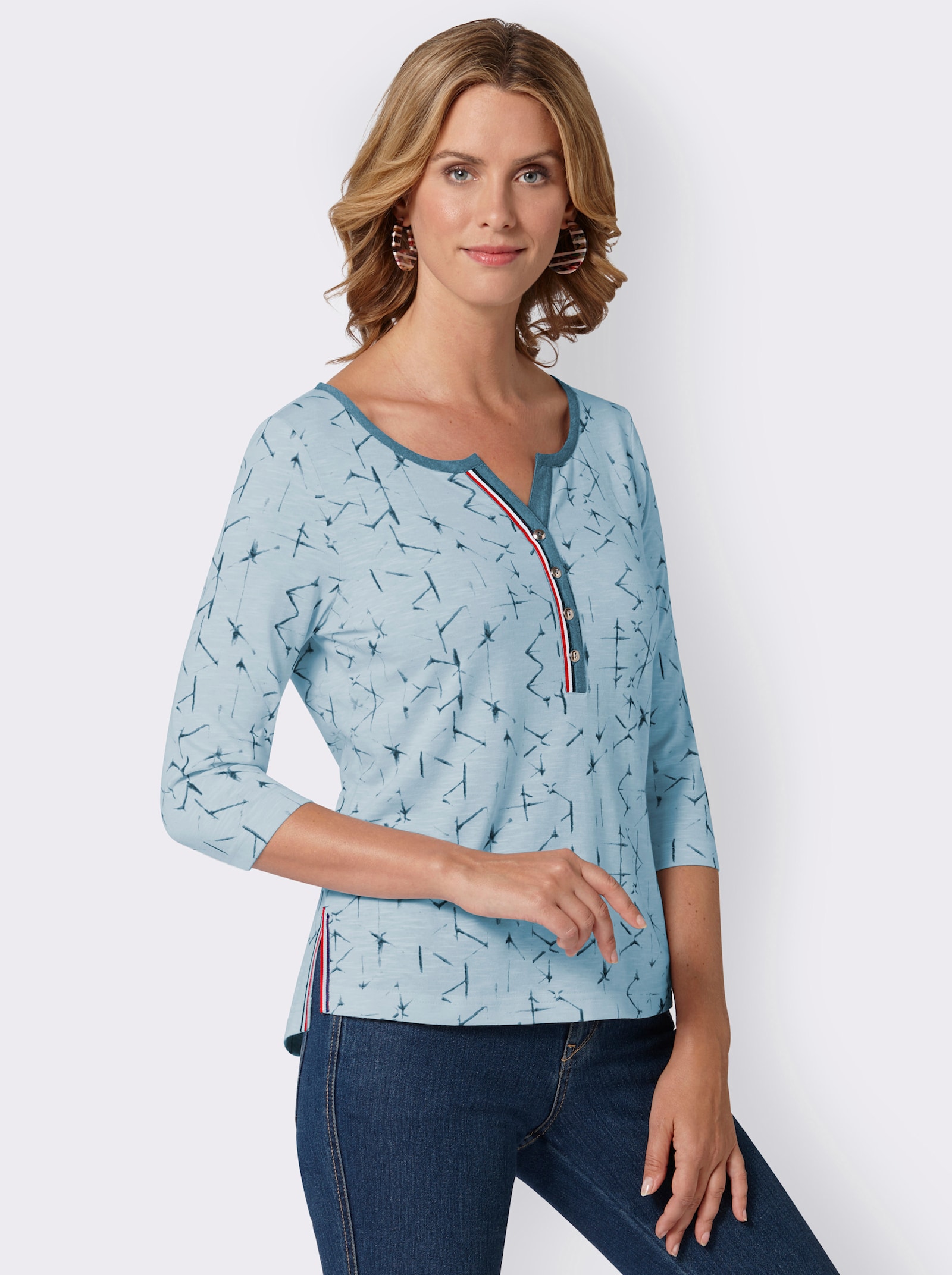 Shirt met print, van puur katoen - blauw geprint