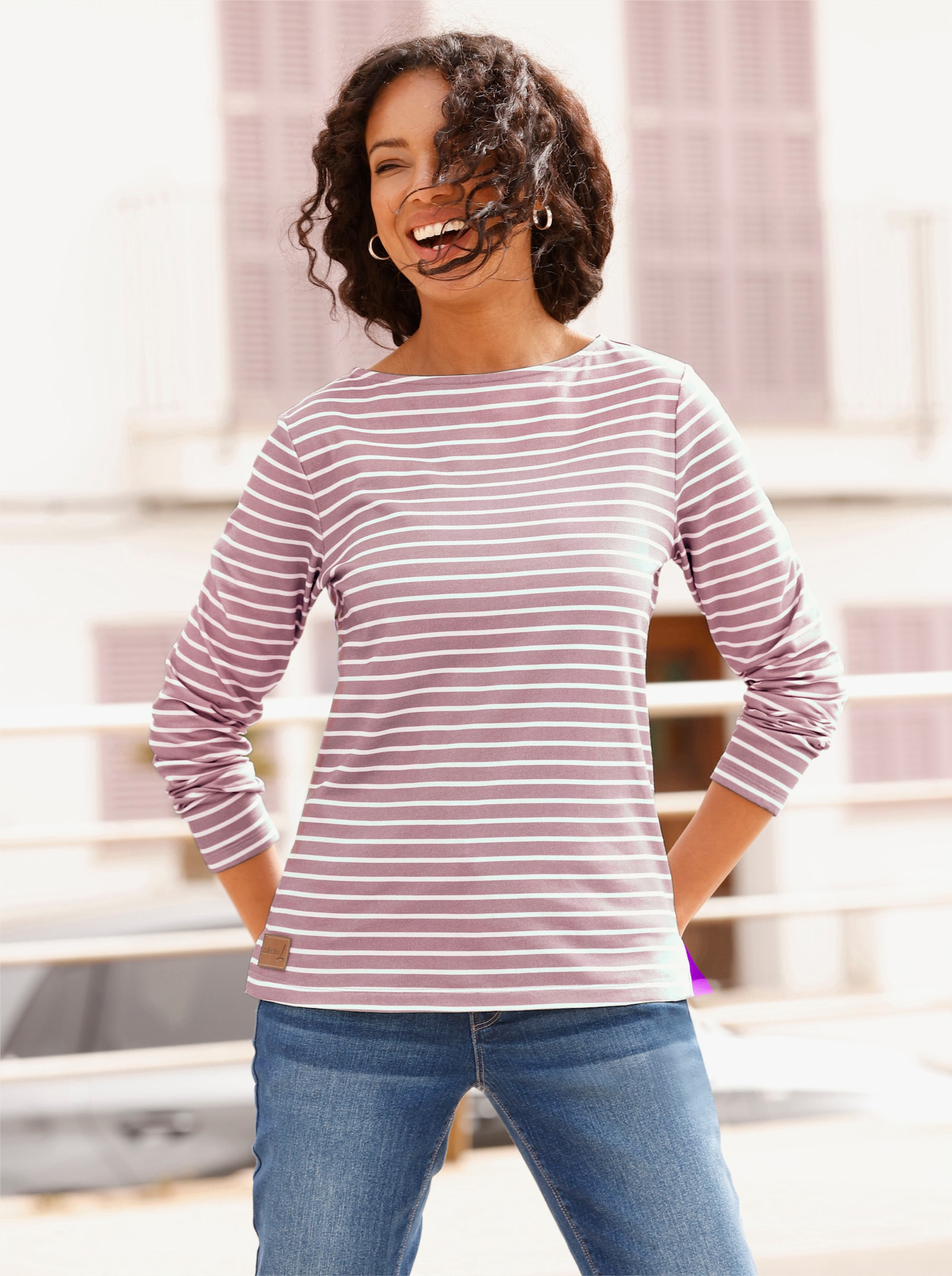 Sweatshirt im Ringel-Dessin - mauve-ecru-geringelt