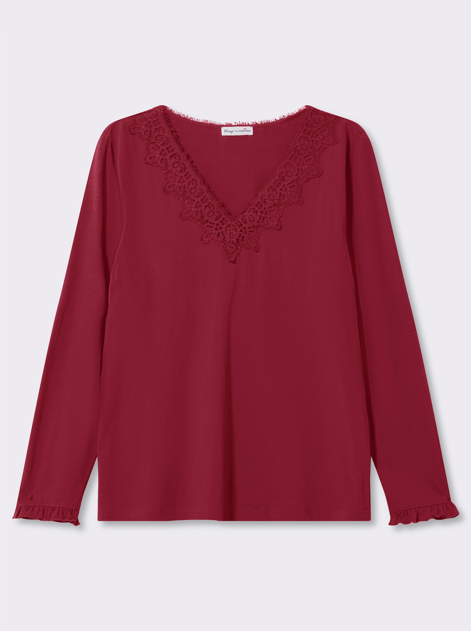 sheego by Joe Browns Langarmshirt mit Spitze am V-Ausschnitt - kirsche