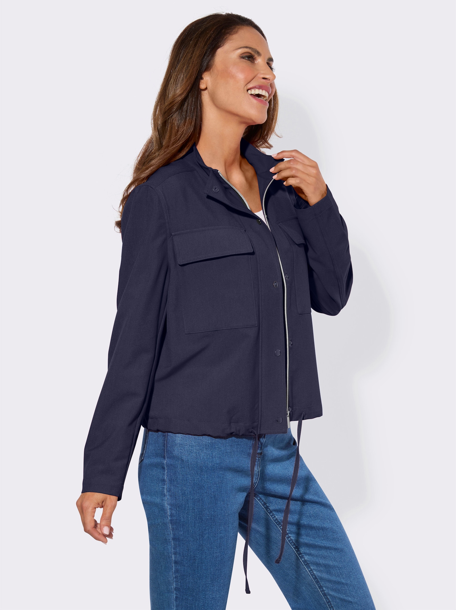 Blouson-Blazer mit verdecktem Reißverschluss - marine