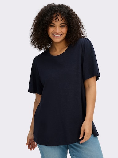 sheego Shirt in A-lijn, met gesmokte schouderpas - diepblauw