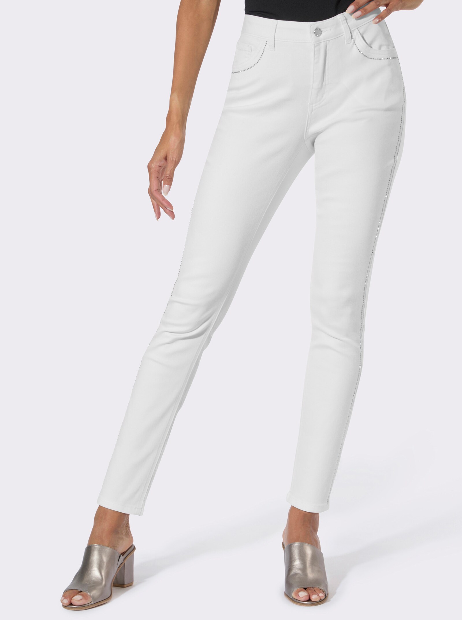 5-Pocket-Jeans mit Glitzersteinchen - weiß