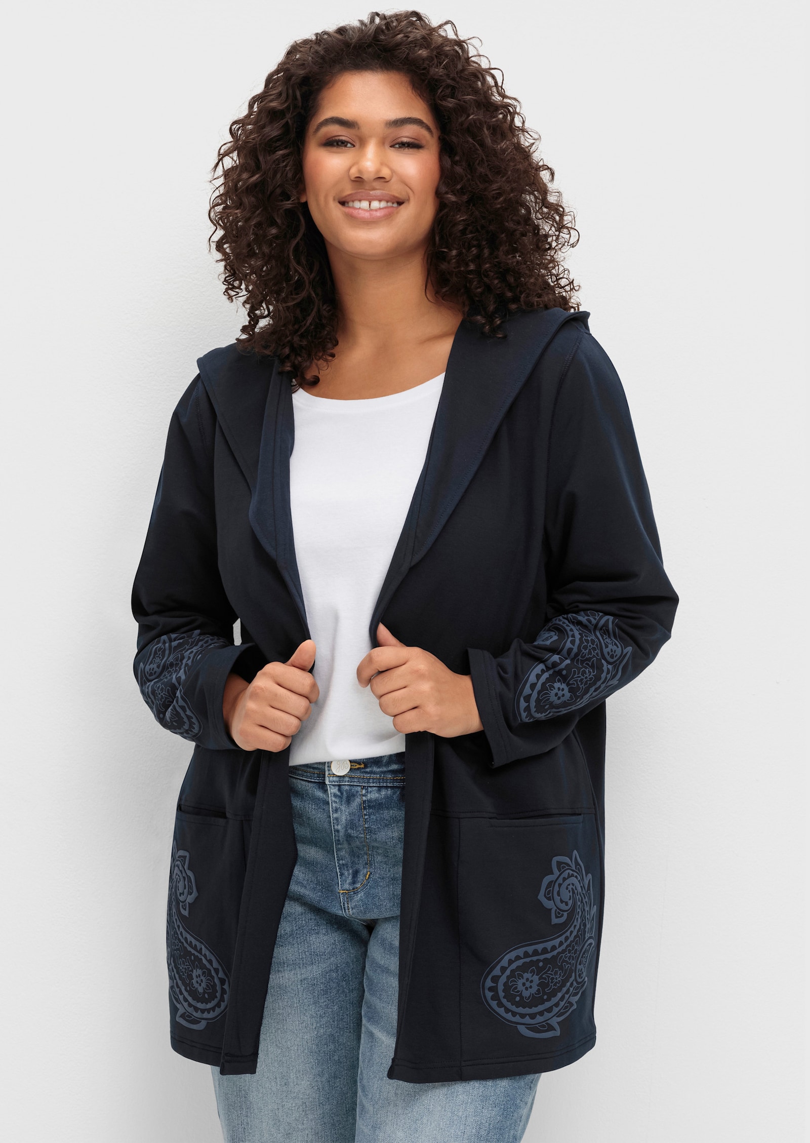 sheego by Joe Browns Sweatjacke mit Paisleydruck - dunkelblau
