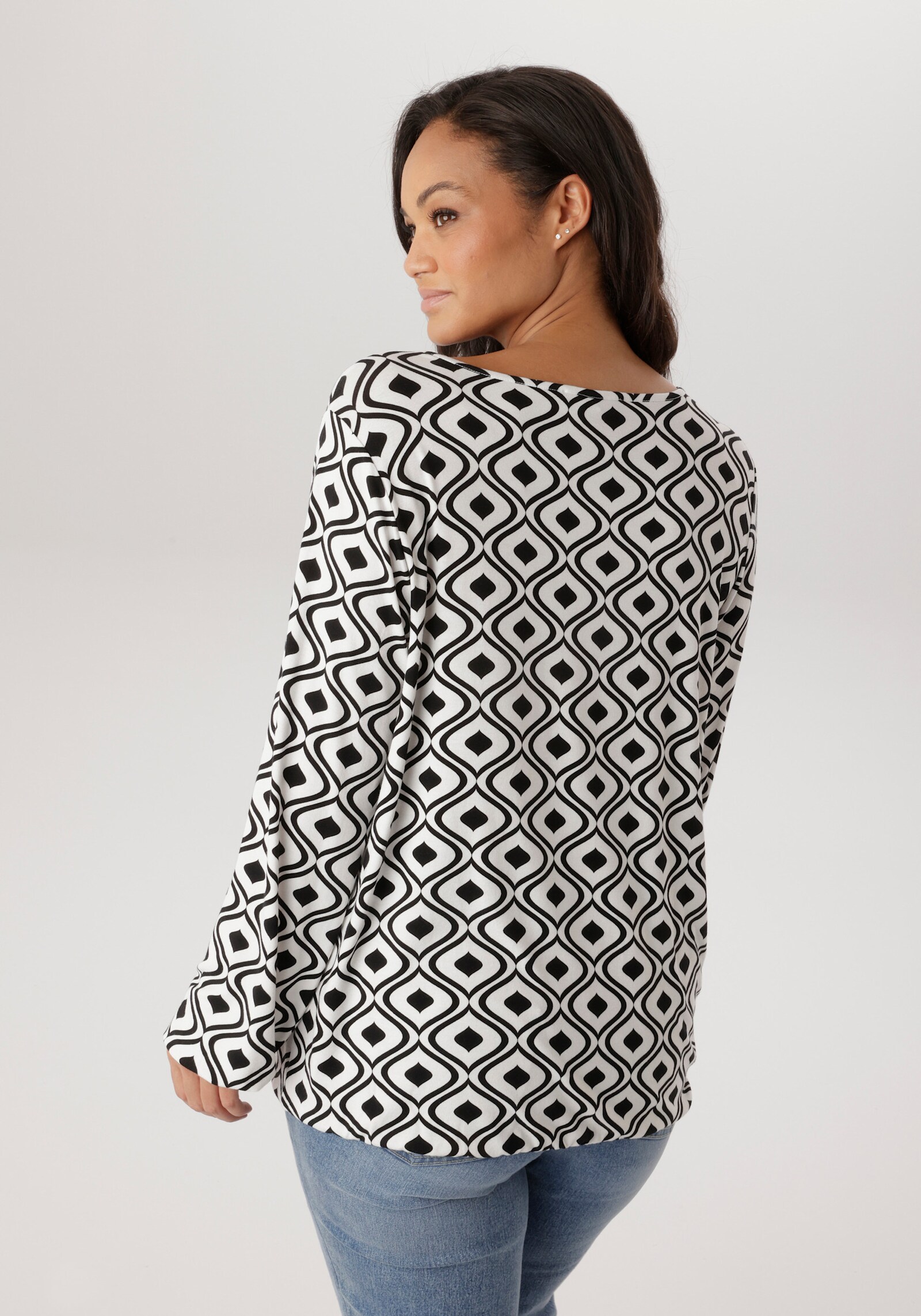 Aniston PLUS Langarmshirt - schwarz-weiß