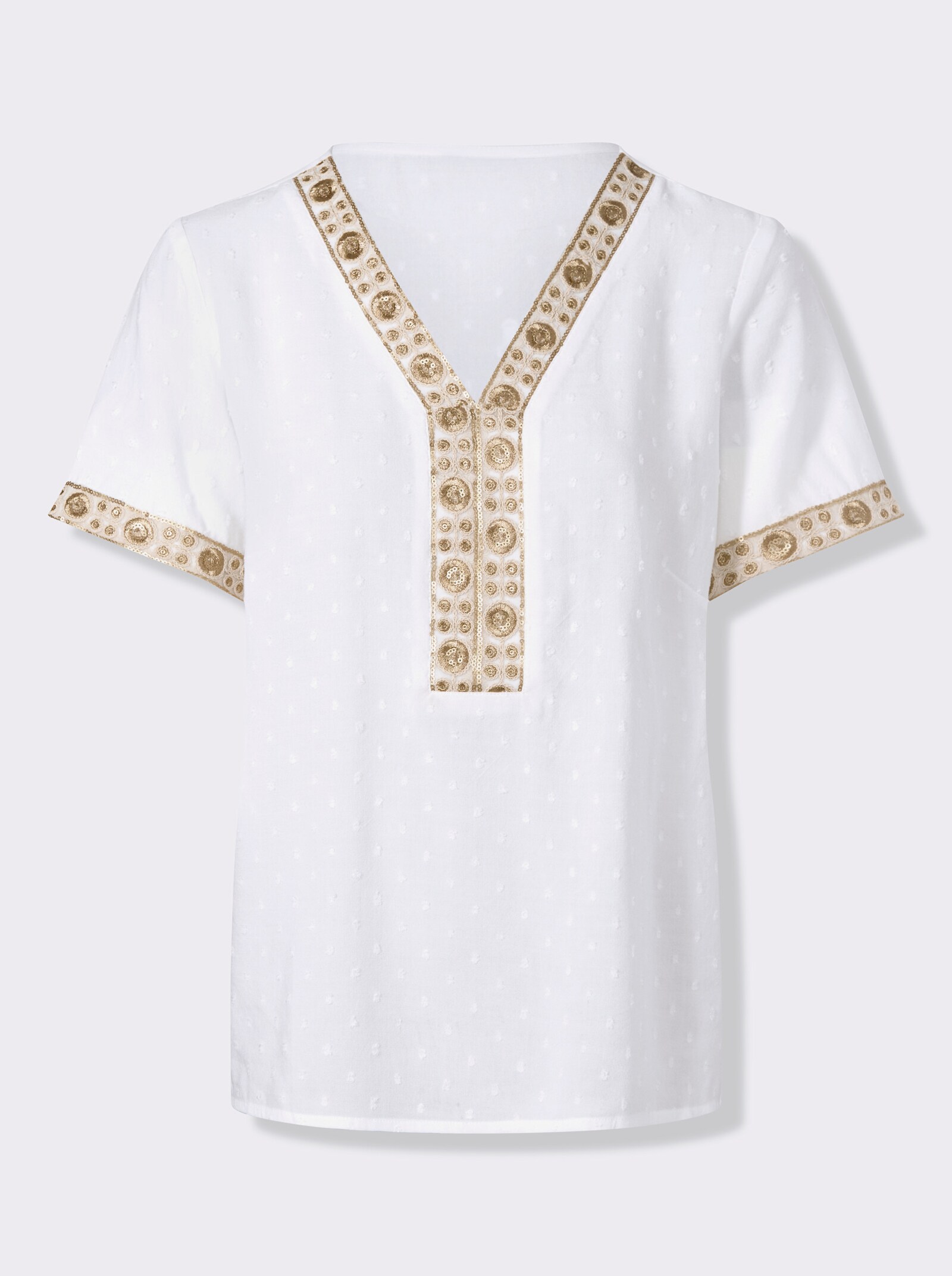 Kurzarm-Bluse mit eingewebten Pünktchen - ecru