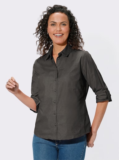 Blouse van ribcord - grafiet