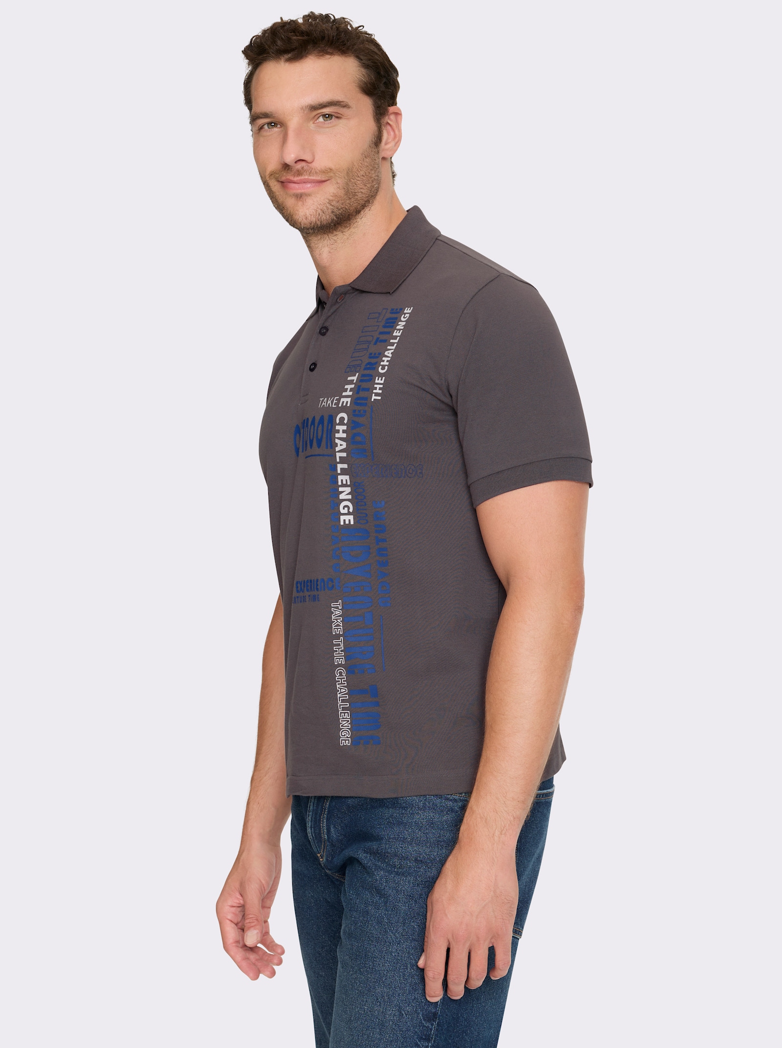 Catamaran Kurzarmshirt aus reiner Baumwolle, Pikee - anthrazit