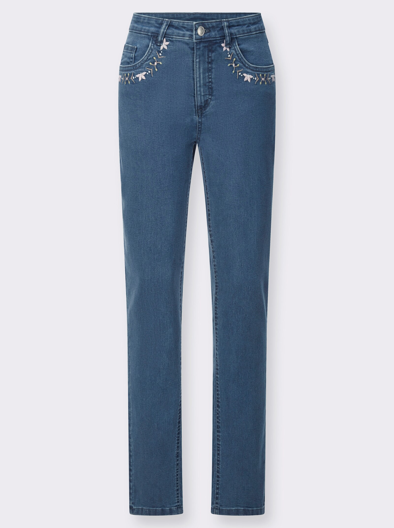 Jeans mit Stickerei an den Taschen - blue-stone-washed