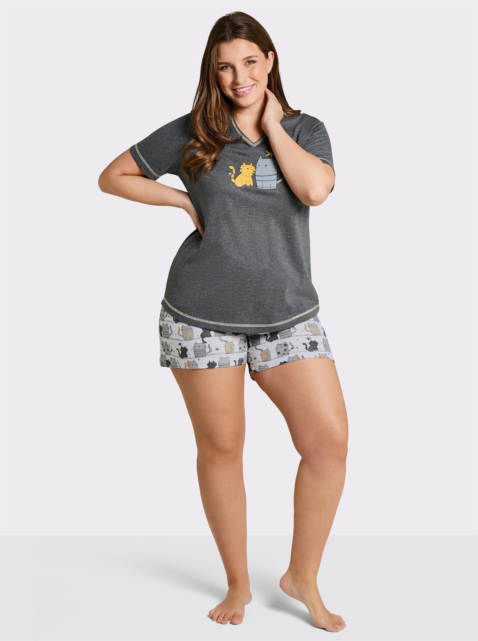 wäschepur Shorty mit Katzen-Motiv - anthrazit-grau-bedruckt