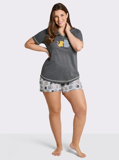 wäschepur Shorty mit Katzen-Motiv - anthrazit-grau-bedruckt