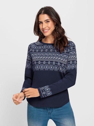 Pullover - marine-ecru-gemustert