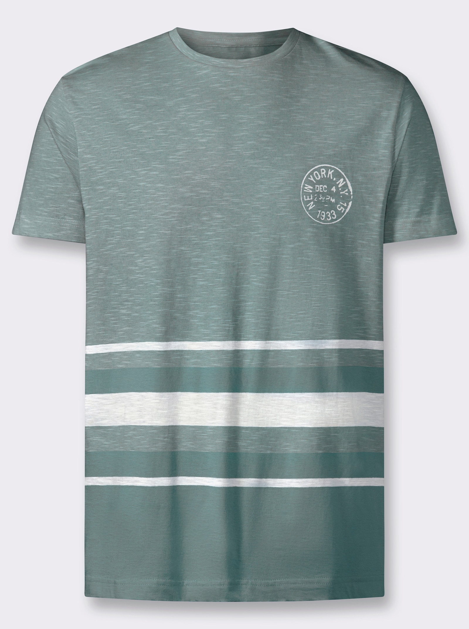 Kurzarmshirt mit garngefärbtem Muster - jade