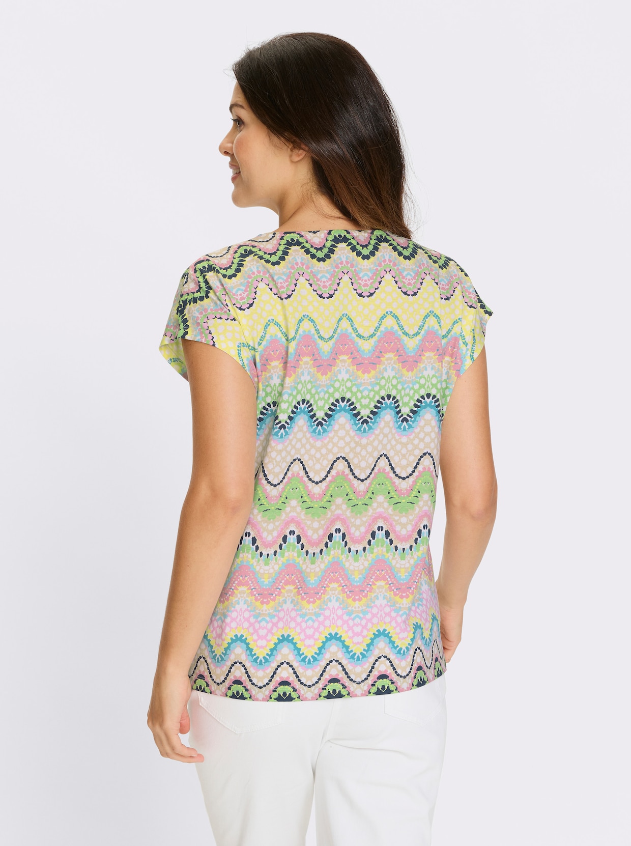 Kurzarmshirt - ecru-hortensie-bedruckt