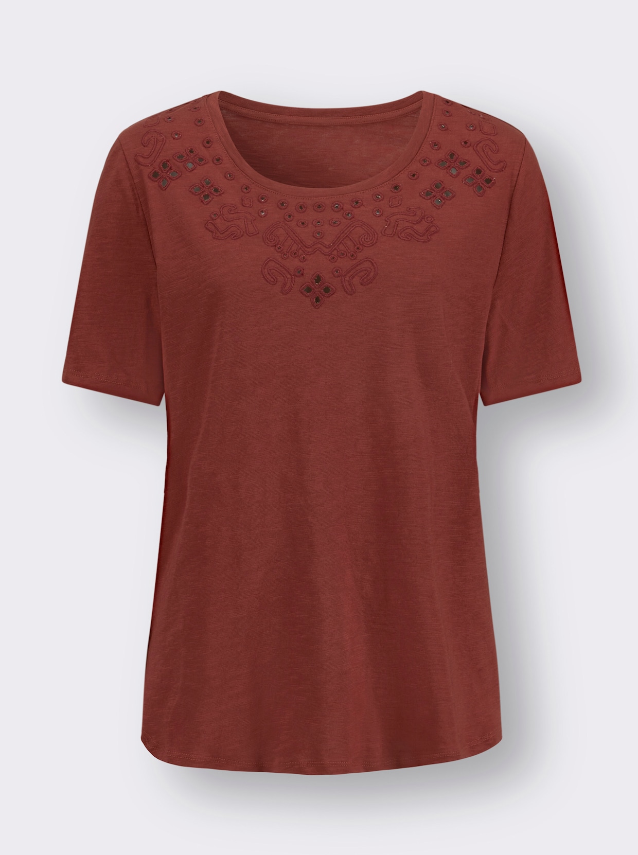 Shirt met ronde hals - roodbruin