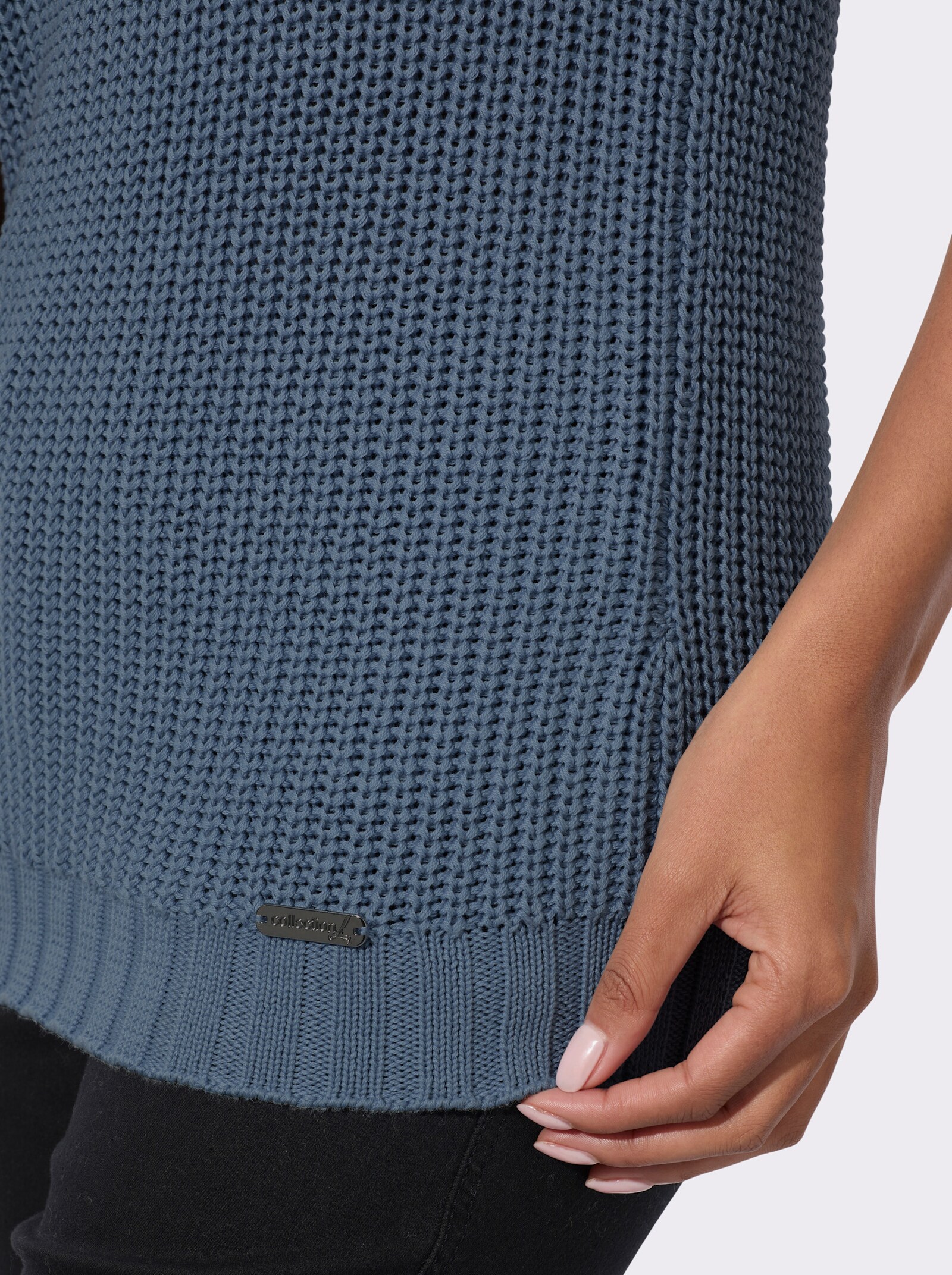 Kurzarmpullover mit Strickmuster - rauchblau