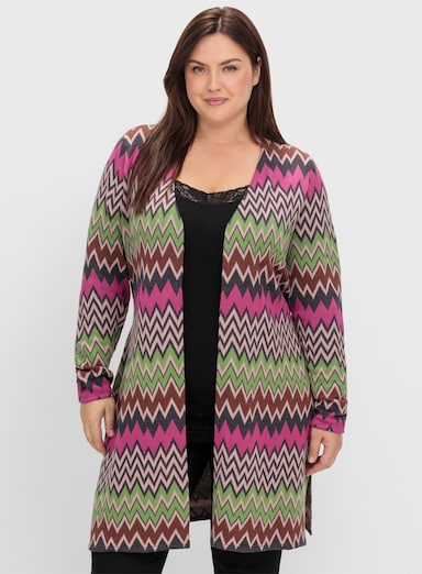 sheego by Joe Browns Longstrickjacke - beere-gemustert