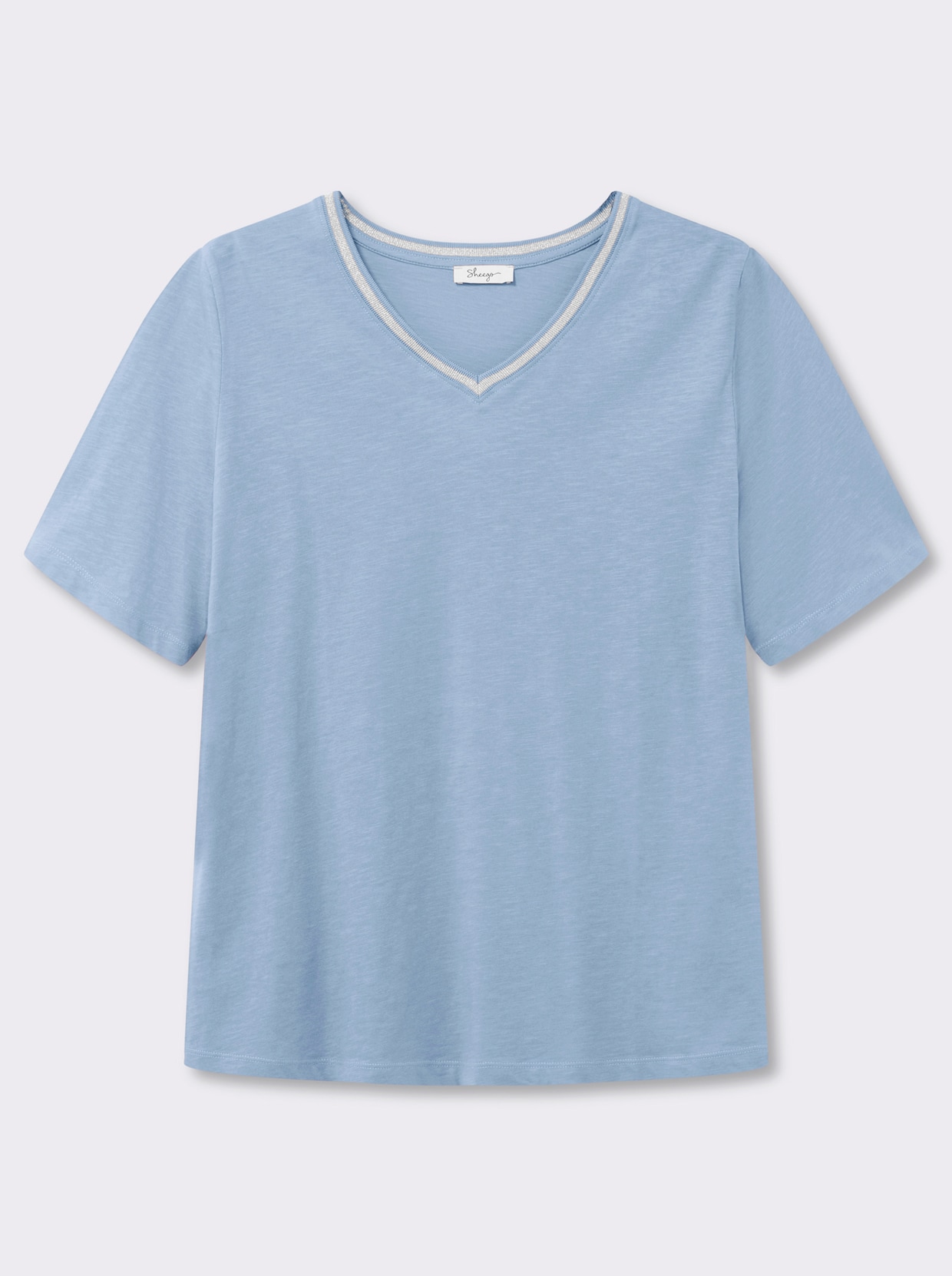 sheego V-Shirt mit Glitzergarn-Streifen - eisblau