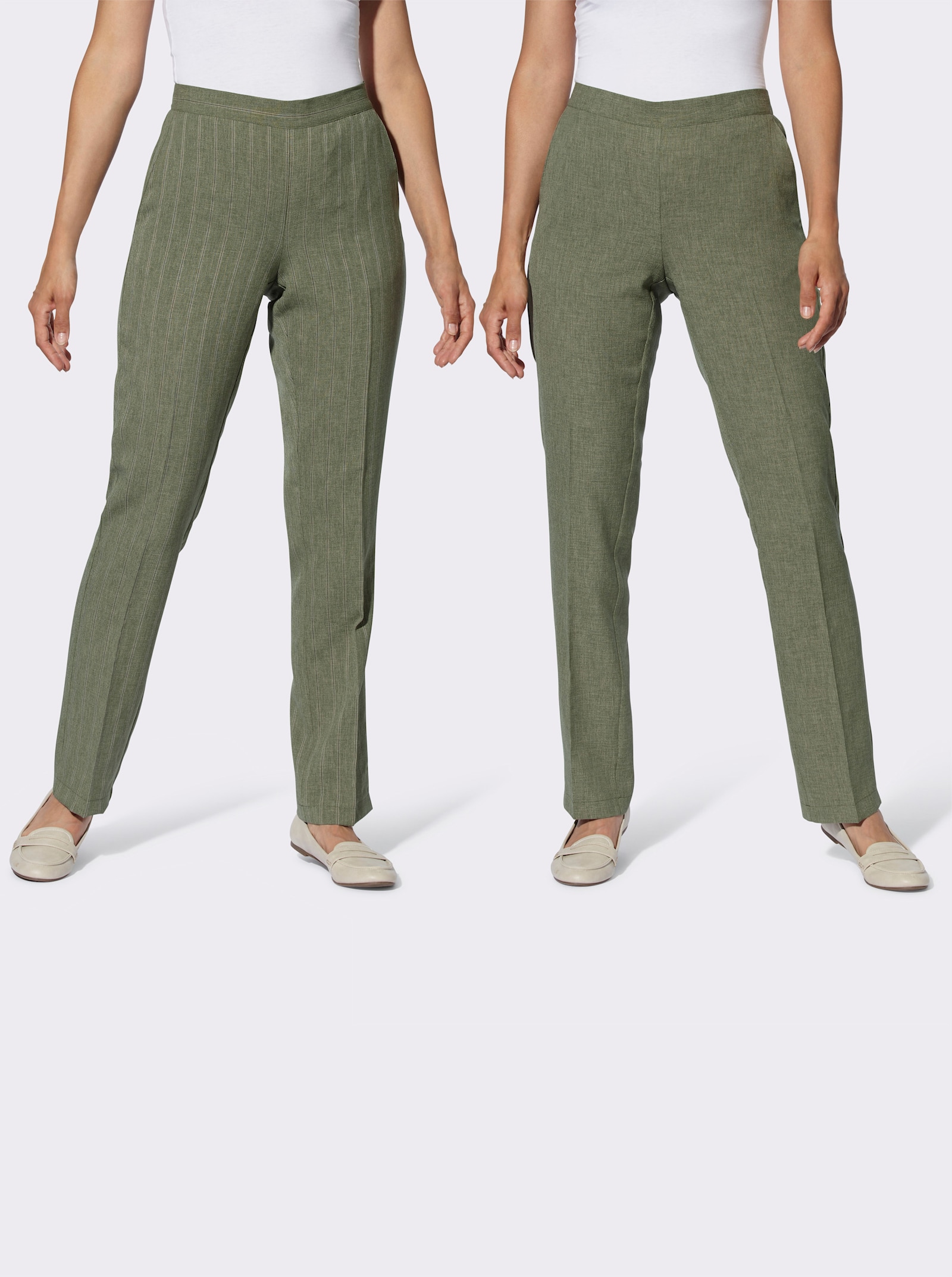 Schlupfhose mit Dehnbund hinten - khaki-meliert + khaki-gestreift