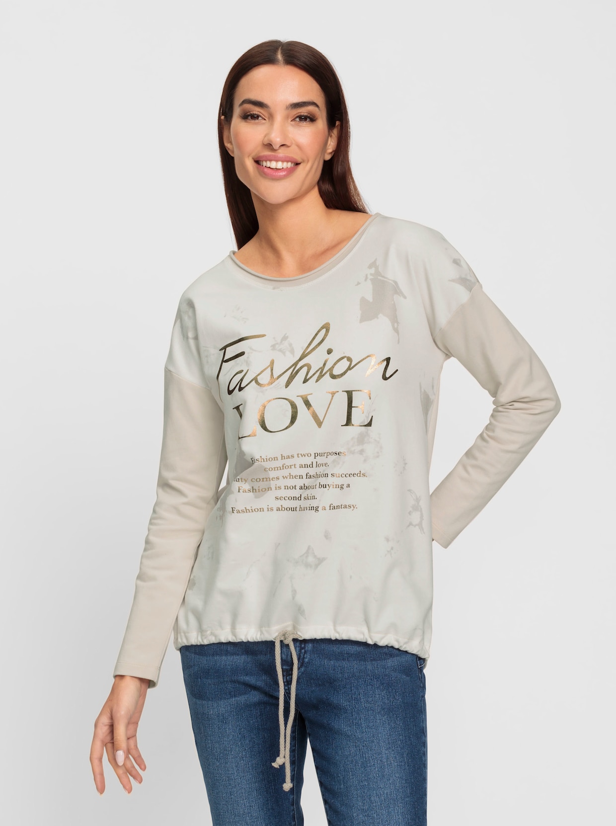 heine Shirt met lange mouwen - zand/lichtgrijs bedrukt