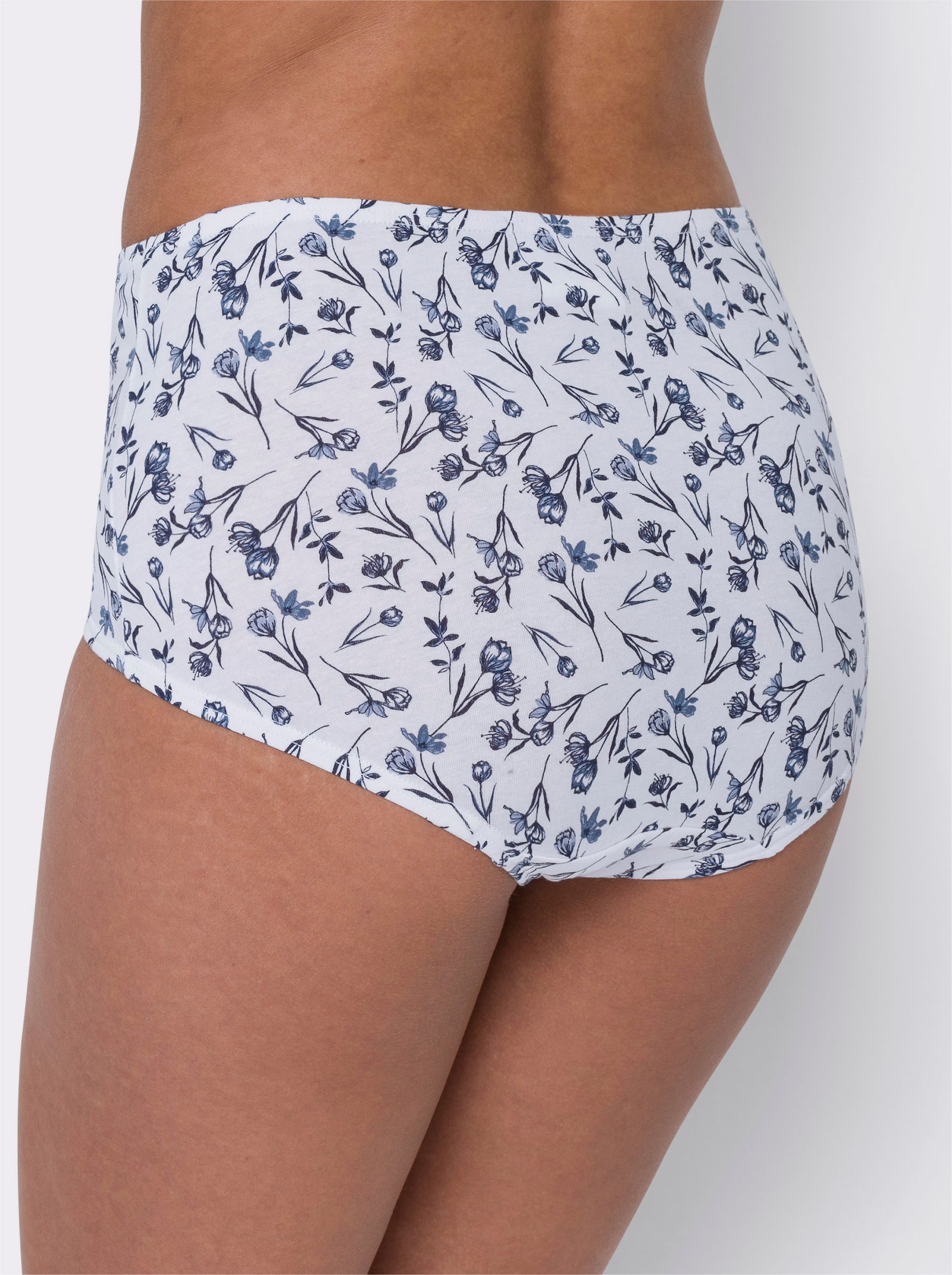 Nohavičky, zvýš. pás, 2-itý klin, kvet. potlač - tmavomodrá potlač