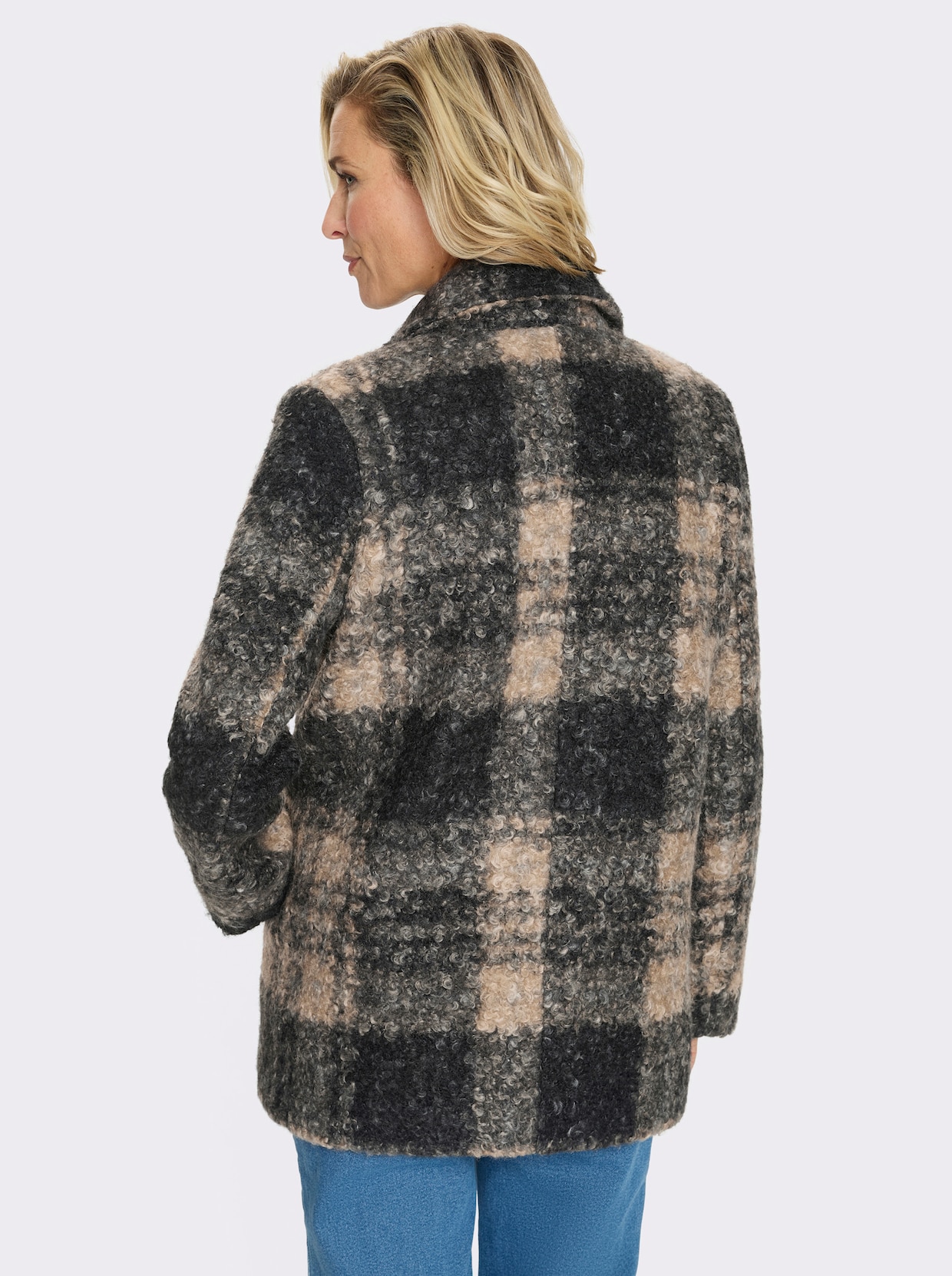 Boucléjack met ruitpatroon - zwart/sesam geruit